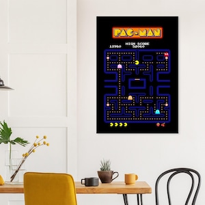 パックマン アーケード アートプリント - レトロ ゲーム ポスター、8 ビット ピクセル ウォール デコ、クラシック 80 年代ビデオ ゲーム、ビンテージ ゲーマー ギフト