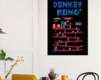 Donkey Kong Arcade Art Print – Retro Gaming Poster, 8-Bit Pixel Wall Decor, Classic 80s Video Game, Vintage Gamer Gift