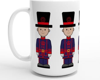 White Ceramic Mug (15oz) – Featuring the Yeoman Warder in Classic Blue and Red