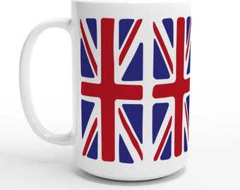 White 15oz Ceramic Mug – Featuring a Union Jack Pattern With Soft Distress
