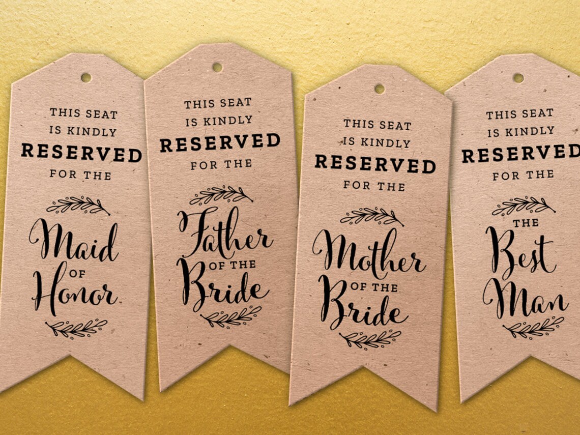 Wedding Chair Reserved Tags Printable Download for Weddings US Etsy