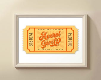 Retro Aperol Spritz Ticket Stub Poster Digital Download 18x24 Inch Vintage Style Pink Palette Gift Wall Decor, Retro Ticket Poster Landscape