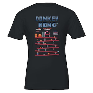 Donkey Kong Arcade Game Screen And Logo T-shirt (5 Colours) Unisex Bella + Canvas 3001 T-shirt, Donkey Kong, Mario, Pauline