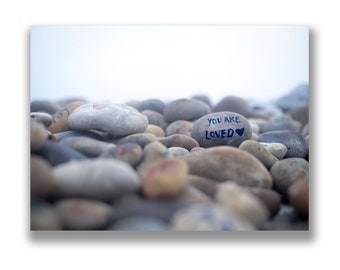 Pebble love photo print, beach, stone, anniversary card, wedding card, Aldeburgh, you are loved, love card