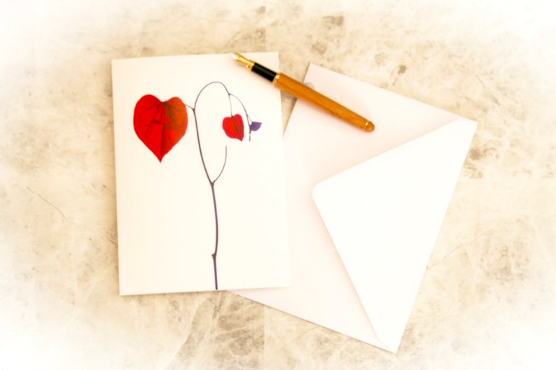 Hartvormige bladfotokaart, hartkunst, fotokunst, jubileumkaart, verlovingskaart, trouwkaart, sympathiekaart, valentijnskaart afbeelding 2