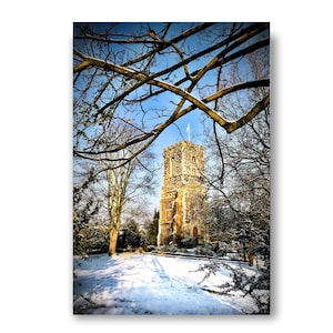 Kirchturm im Schnee, Weihnachtskarte, Weihnachtskarte, Marienturm, Grußkarte, Fotokarte, Fotodruck, Hornsee, Schnee, Kirche, A6