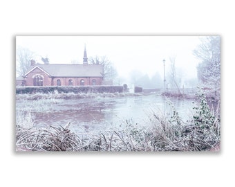 Mill Hill Angel Pond, Christmas cards, greetings cards, photo card, photo print, Mill Hill Village, Winter, Frosty scene