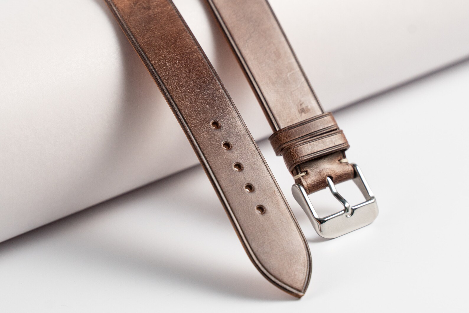 Brown waxed leather watch strap. Fit to 16mm 17mm 18mm Etsy