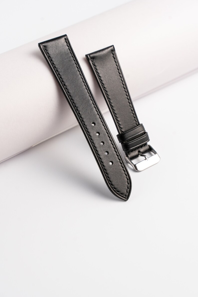 Black Leather Watch Strap. Handmade Watch Band. 16mm 17mm Etsy