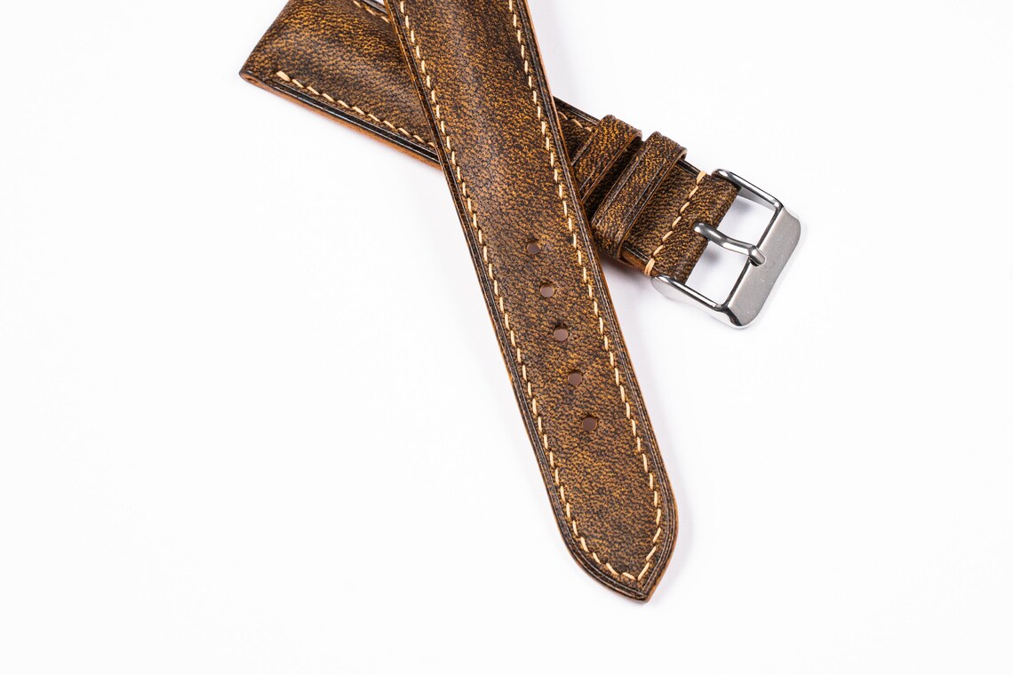 Omega Distressed leather watch band. Yellow watch strap. 17mm Etsy