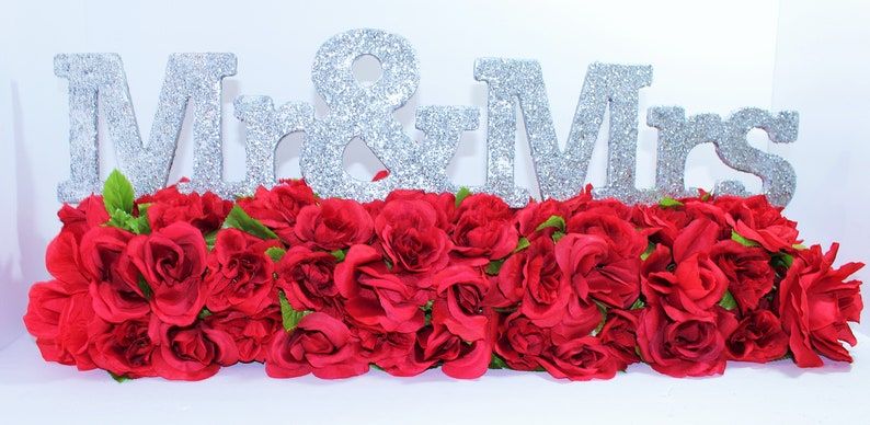 Sale Mr And Mrs Bling Head Table Sign W Rose Flowers Etsy