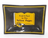 Find It Fast In The Yellow Pages Ashtray Black and Yellow Vintage Rotary