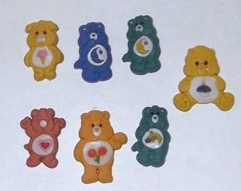 1980's Care Bear Shoe Rubber 7 Buttons Great for Crafts Tenderheart Nighttime Cousins Lot