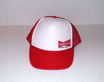 BUDWEISER Snapback Hat vintage New old Stock NOS Casquette en mousse de bière pour camionneur rouge blanc