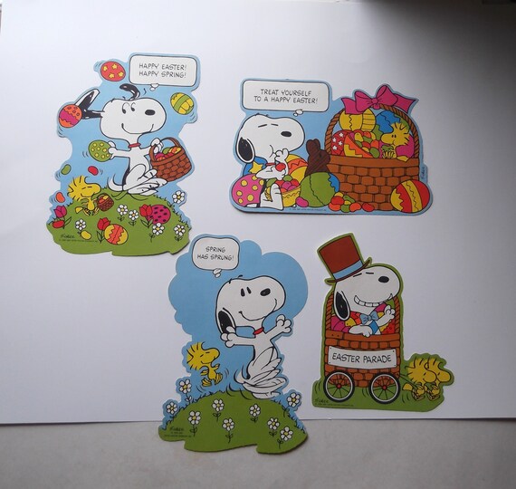 4 Peanuts Easter Posters Vintage Lot Cardboard Cut Outs Window Etsy