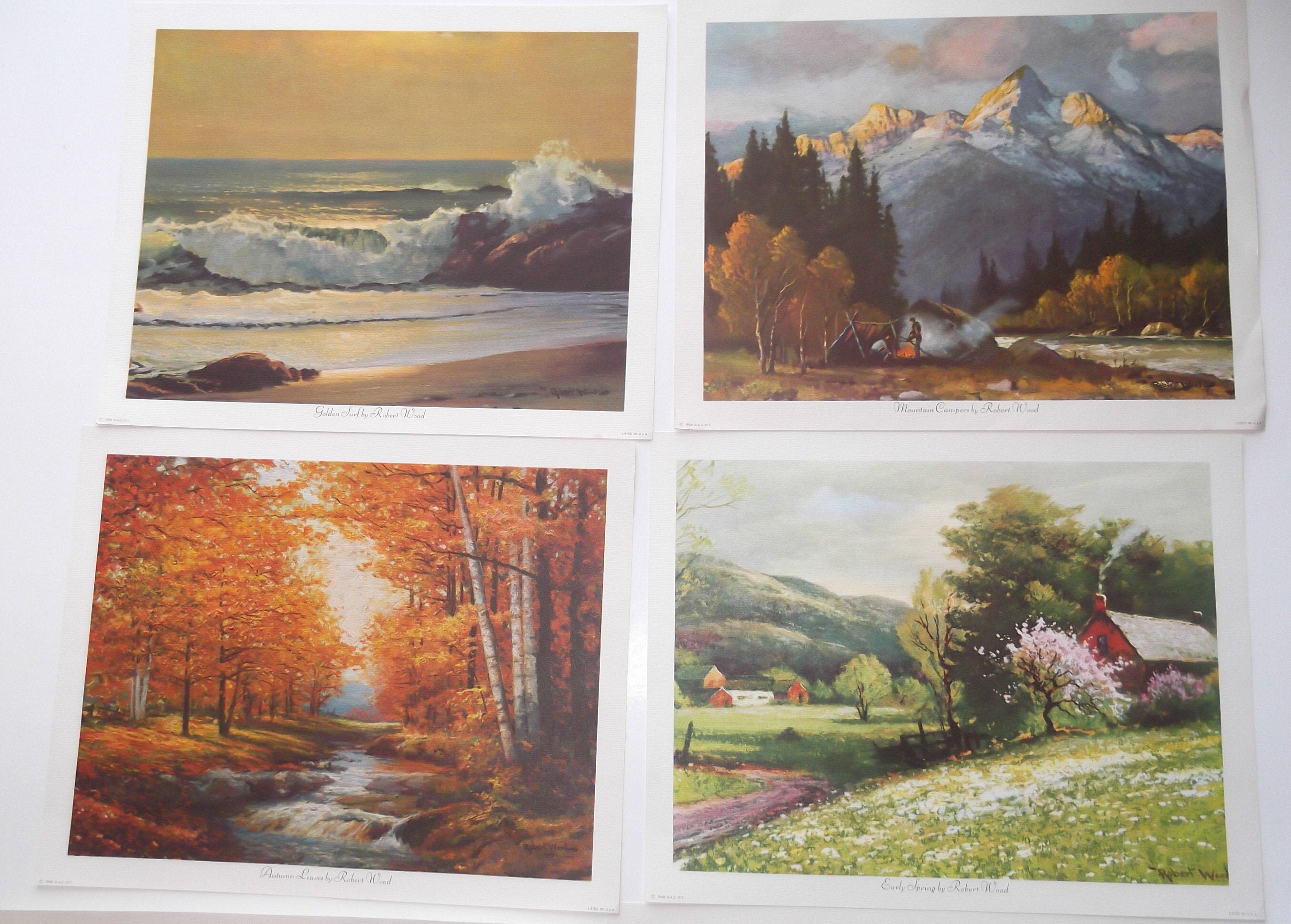 6 Vintage unframed Robert Wood art prints Autumn Leaves Etsy