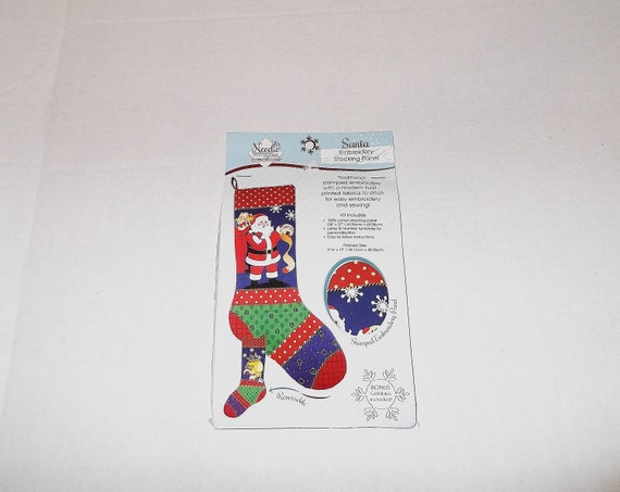 NEW Needle Creations Stamped Embroidery SANTA Christmas STOCKING Panel Kit