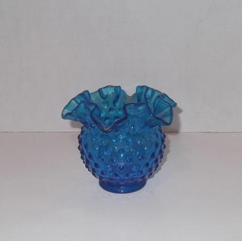 Blue hobnail glass vase - Etsy 日本