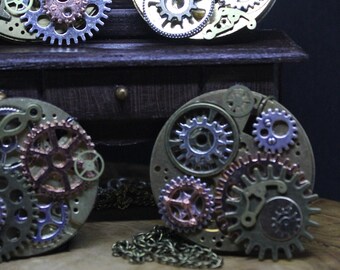 Steampunk Cogs and Gears Pendant Necklace. Up-cycled Pocket Watch Base Plate, Steampunk, Neo-victoriana, Unique, Made to order.