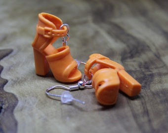 Barbie Doll Shoe Earrings, Orange Mule Heels, Official Matel, 90s Retro Style