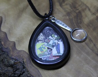 Tarot Card Memory Locket, Pendant Necklace. With miniature magnifying glass charm. Tarot, Fortune teller, divination, Wicca, Spiritual.