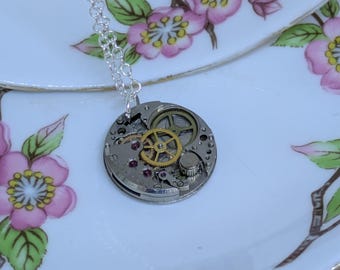 Up-cycled Wrist Watch Parts Pendant Necklace. Unique, Steampunk, Neo-victoriana.