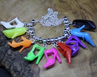 Barbie Doll Shoes, rainbow of shoes, charm necklace, Unique, Retro, 90's, KAWAII, Super Cute!