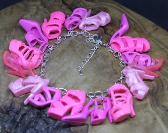 Barbie Doll Shoe Charm Bracelet, Retro 90's Pink Kawaii Jewelry