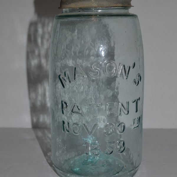 Vintage Mason Aqua Fruit 1 Quart Jar