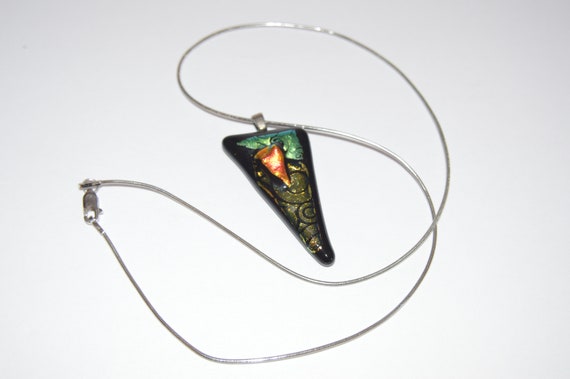 Vintage Dichroic Glass Pendant and Sterling Neckl… - image 1