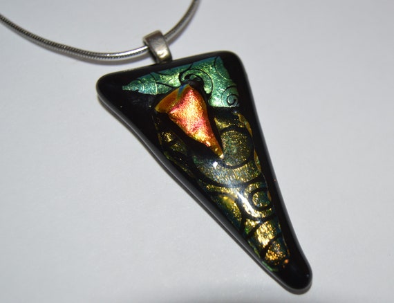 Vintage Dichroic Glass Pendant and Sterling Neckl… - image 3