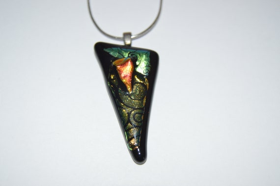 Vintage Dichroic Glass Pendant and Sterling Neckl… - image 2