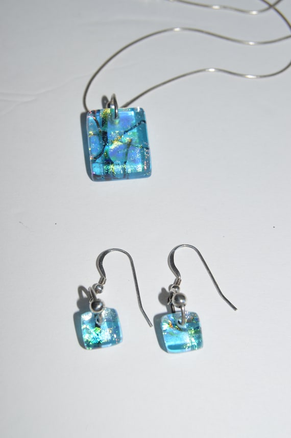 Vintage Dichroic Glass Necklace and Earrings Set