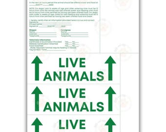 Live animals printable stickers / Live Animals Stickers for airline cargo crates / Pet air travel label PDF / Dog and Cat carrier stickers