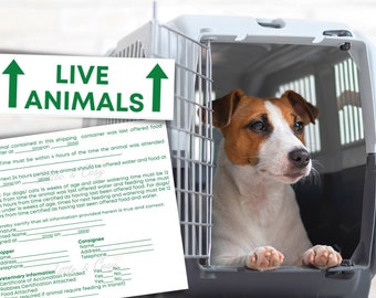 Autocollants imprimables d’animaux vivants / Autocollants d’animaux vivants pour les caisses de fret des compagnies aériennes / Étiquette de voyage aérien pour animaux de compagnie PDF / Autocollants de transporteur de chiens et de chats