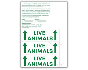 Live animals printable stickers / Live Animals Stickers for airline cargo crates / Pet air travel label PDF / Dog and Cat carrier stickers