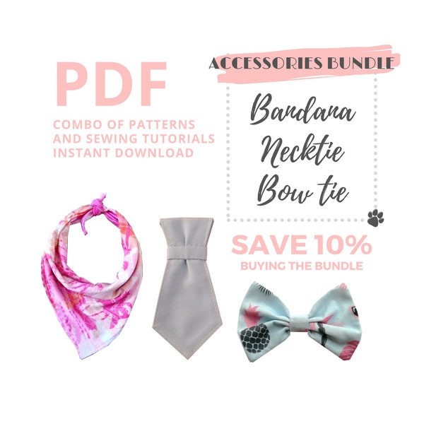 Dog bow tie, necktie and reversible bandana pattern / Dog accessories easy tutorials and sewing patterns / Sewing for dogs Instant Download
