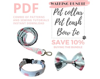 PDF Sewing Tutorials and Patterns of dog accessories: pet collar, leash and bow tie / Walking Bundle Digital Download /PDF Instant Download