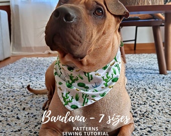 Dog bandana Sew Tutorial and 7 Patterns/ Pet accessories / Reversible Bandana DIY / XS, S, M, L, XL, 2XL, 3XL / All sizes Bandana Patterns