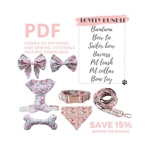 PDF Sewing Tutorials and Patterns of dog accessories: pet bandana, bow, sailor bow, collar, pet leash, harness and bone / Instant Download