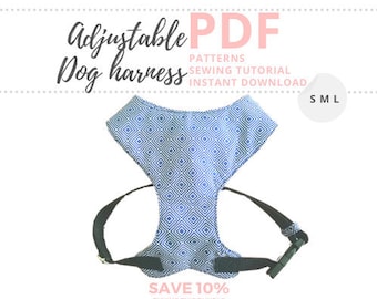 Dog harness pattern/ Dog clothes patterns / Harness dog PDF / Dog sewing patterns and instructions / Dog clothes PDF - Small, Medium, Large