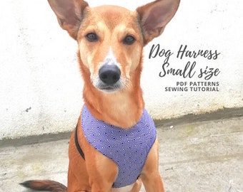 Dog harness PDF sewing pattern - Small size / Adjustable fabric harness Tutorial and Pattern for puppy / Sewing for small dogs