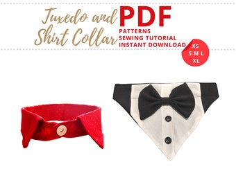 Dog tuxedo pattern and shirt collar pattern / Dog tux bandana sewing pattern / Accessories for pets / Sewing for dogs Instant Download PDF