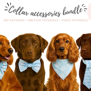 Dog bow, sailor bow, necktie and dog bandana pattern | Into collar Dog accessories sewing patterns | Sewing patterns for dogs | Dog mom DIY