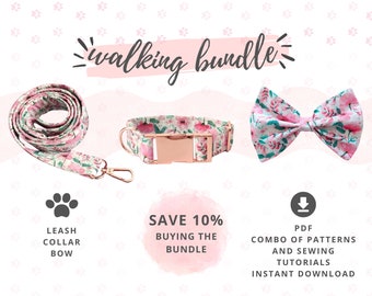 PDF Sewing Tutorials and Patterns of dog accessories: pet collar, leash and bow tie / Walking Bundle Digital Download /PDF Instant Download