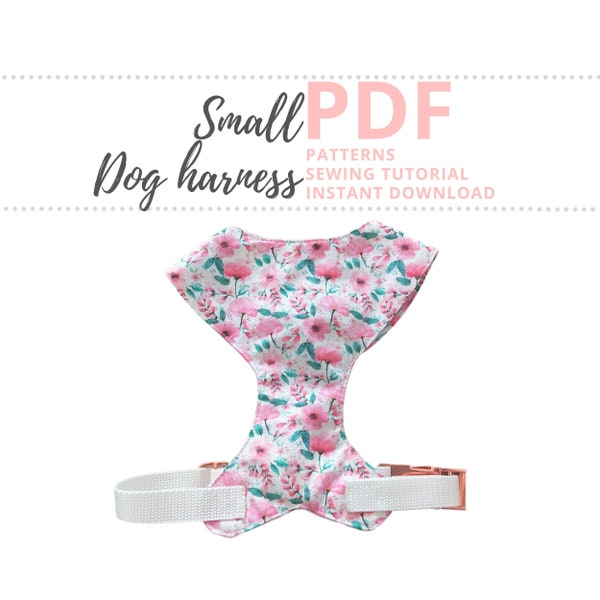 Dog harness PDF sewing pattern - Small size / Adjustable fabric harness Tutorial and Pattern for puppy / Sewing for small dogs