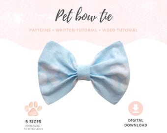 Pet Bow Tie Tutorial and PATTERNS | Dog Bow - Extra-Small, Small and Medium, Large and Extra-Large | Collar Accessories | Sewing Pattern PDF