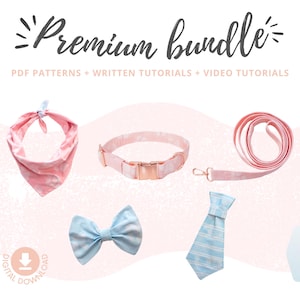 PDF Sewing Tutorials and Patterns of dog accessories: pet bandana, bow, collar, pet leash and necktie | Premium Bundle | Instant Download