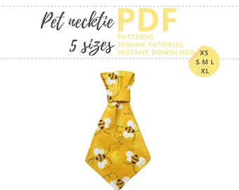 Pet Necktie Tutorial and Patterns / Dog Neck Tie for Wedding / XS, S, M, L, XL / Pet Accessories for ceremony / 5 sizes Sewing Pattern PDF