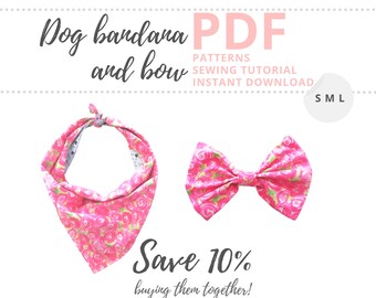 Dog bandana pattern PDF and bowtie pattern / Beginner dog bandana pattern and dog bow sewing pattern / Pet sewing pattern